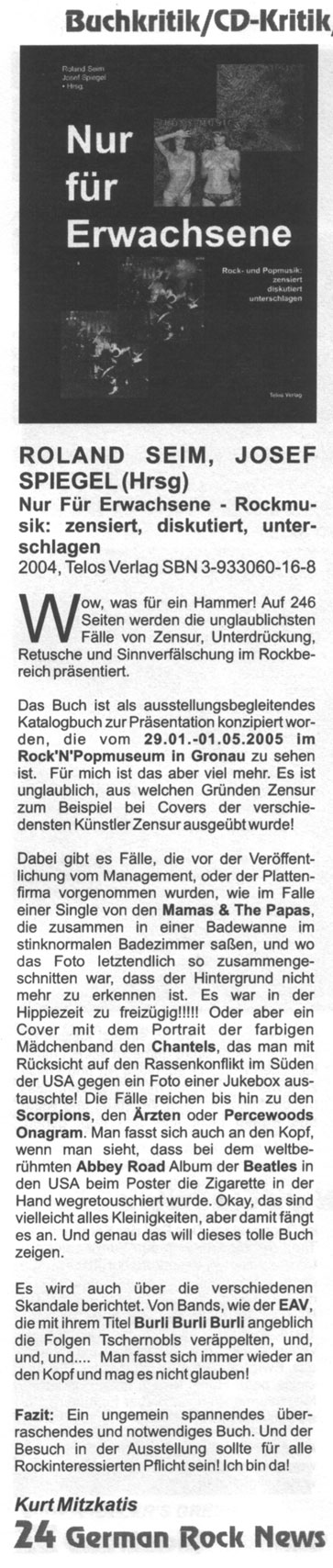 German Rock News-Rezension "Nur für Erwachsene"